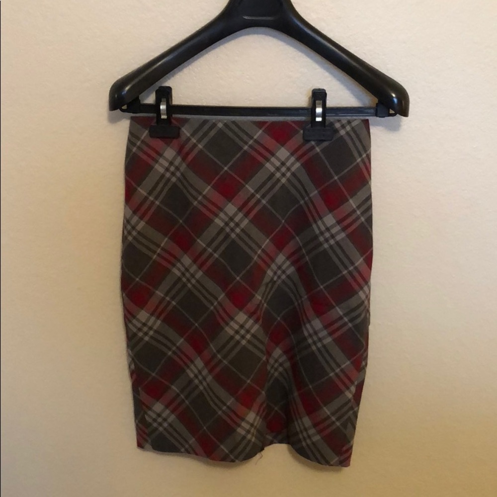 The Limited Gray and Red Plaid Pencil Skirt